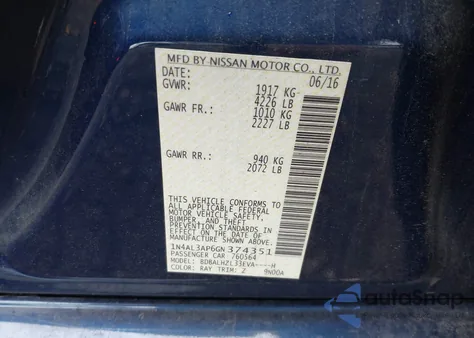 2016 Nissan Altima 2.5 Sr from USA, damaged, VIN 1N4AL3AP6GN374351